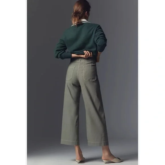 New Anthropologie The Colette Linen Crop Wide Leg Pants Magic Green 28 - Picture 11 of 12